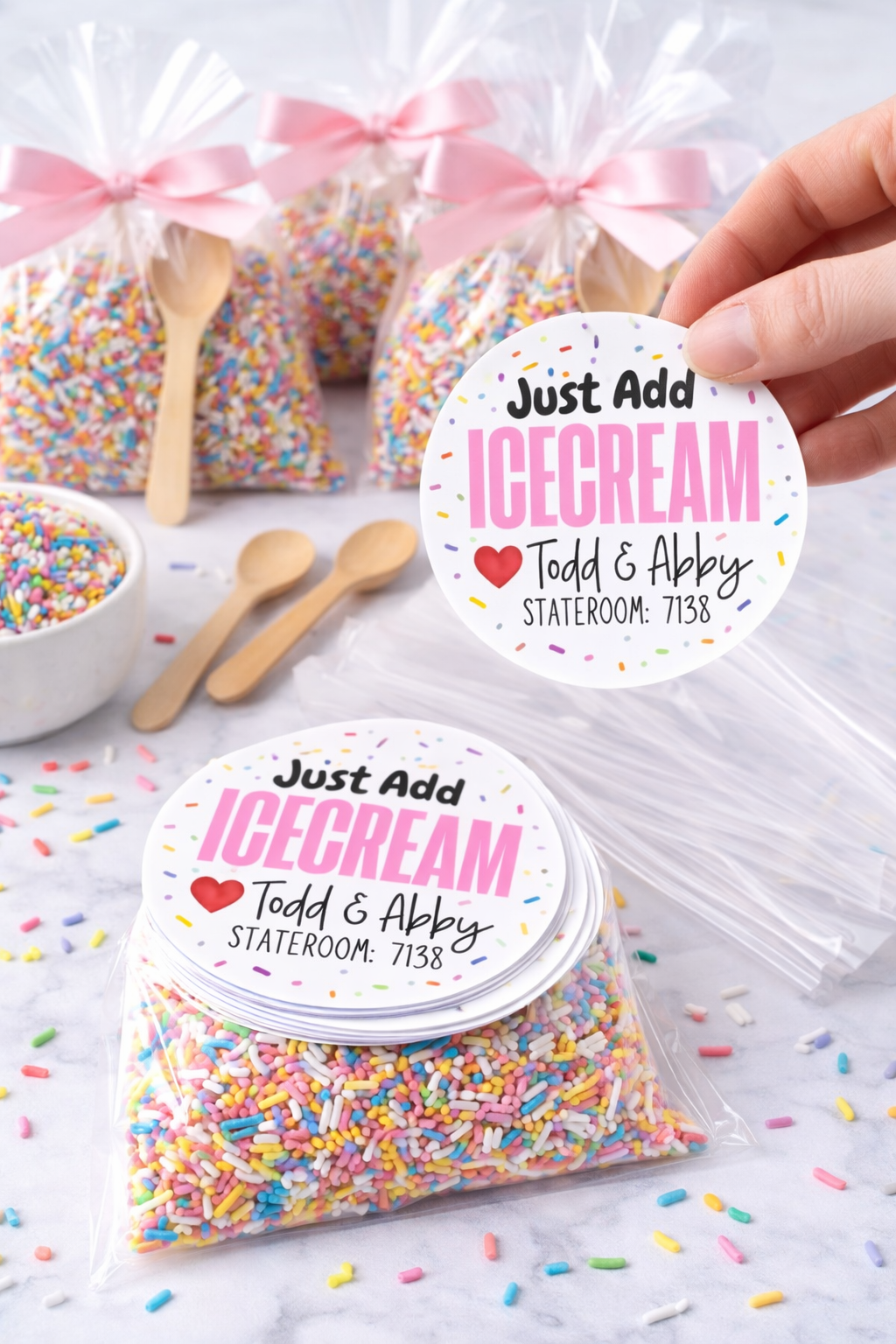 Personalized “Just Add Ice Cream” Stickers | Cruise Pixie Dust Tags | Custom Party Favor Labels