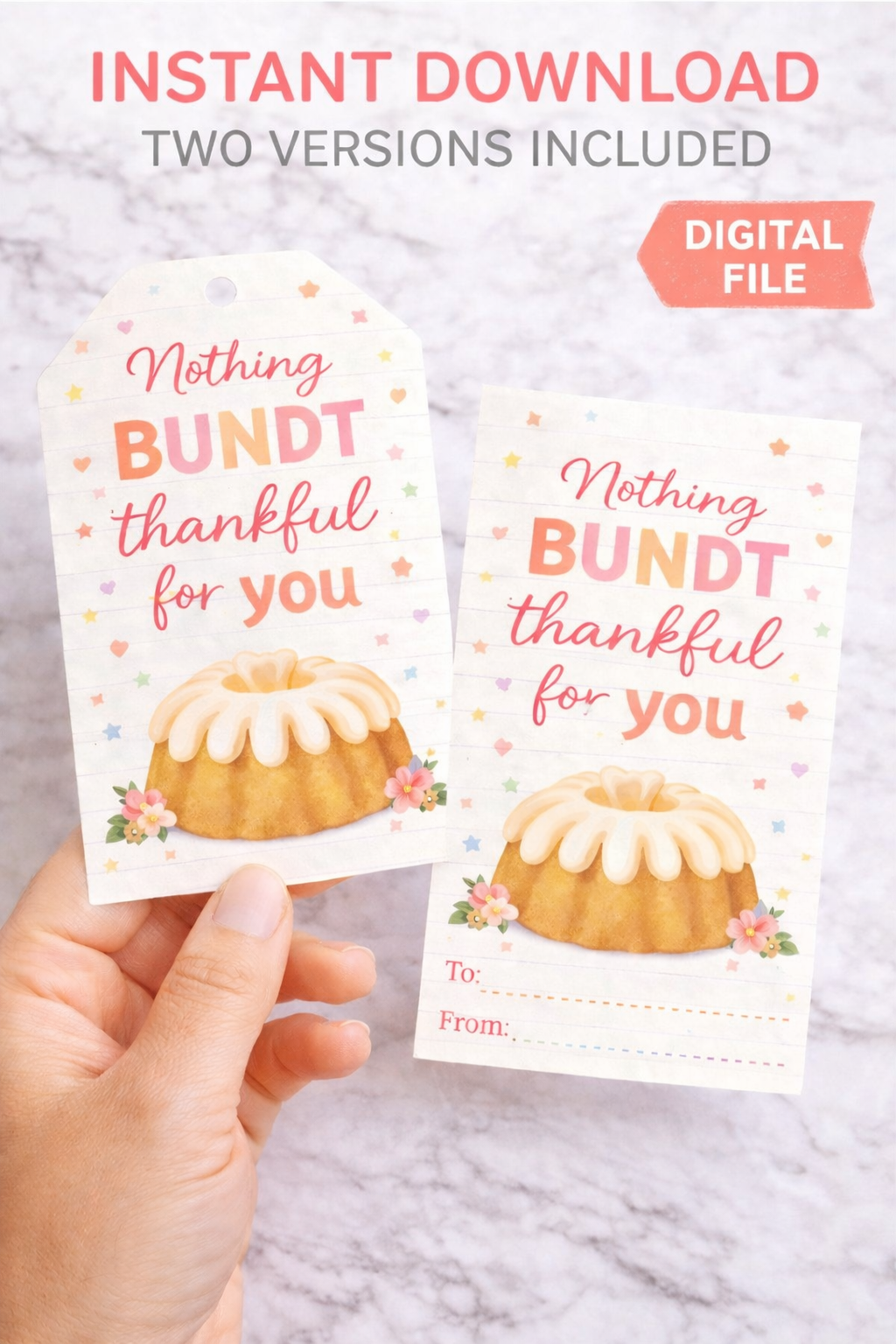 Printable Teacher Gift Tag Bundle | Bundt Cake Tag | Nothing Bundt Thankful For You | Instant Download Teacher Appreciation Gift