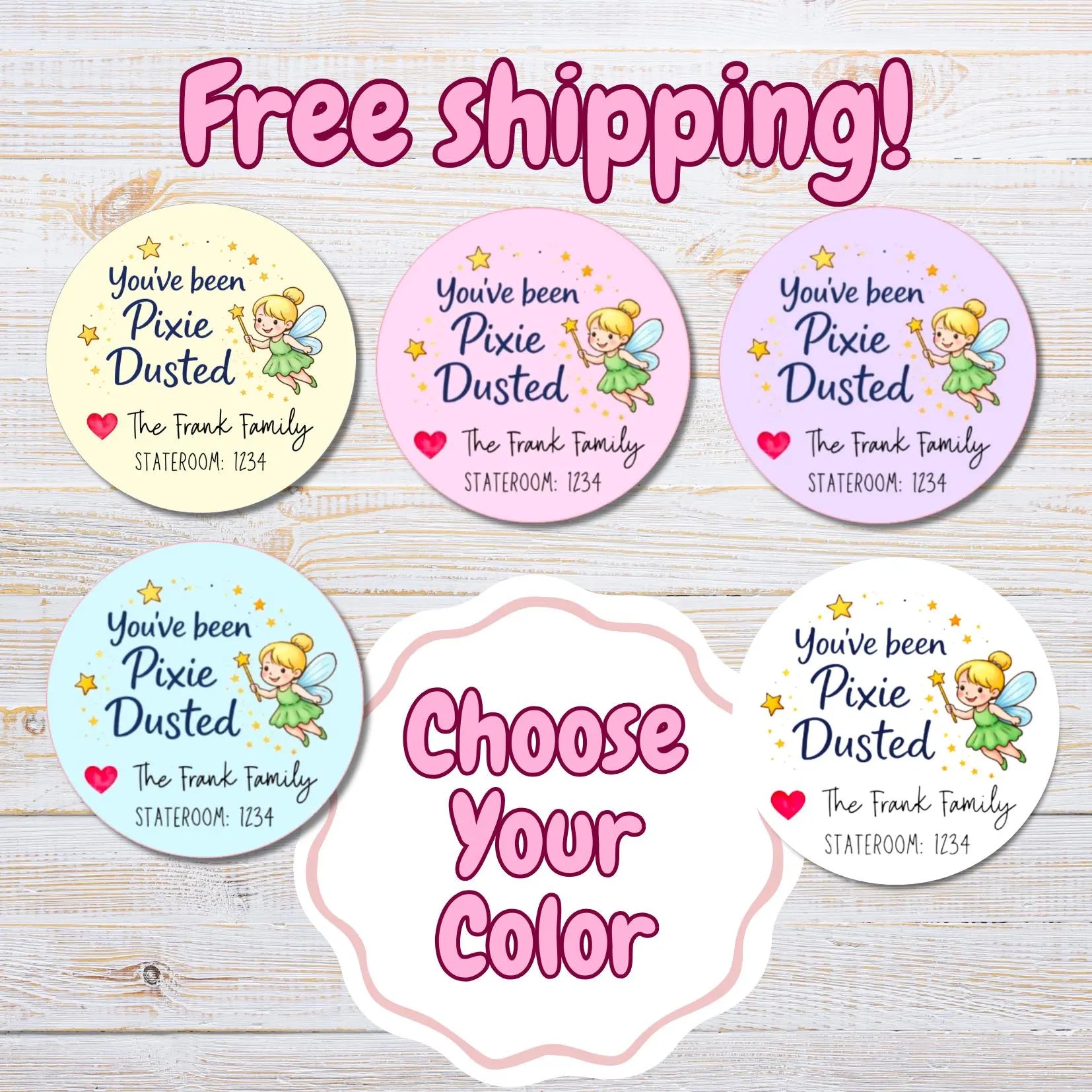 You’ve been pixie dusted cruise stickers available in multiple colors personalized for family cruise gifts