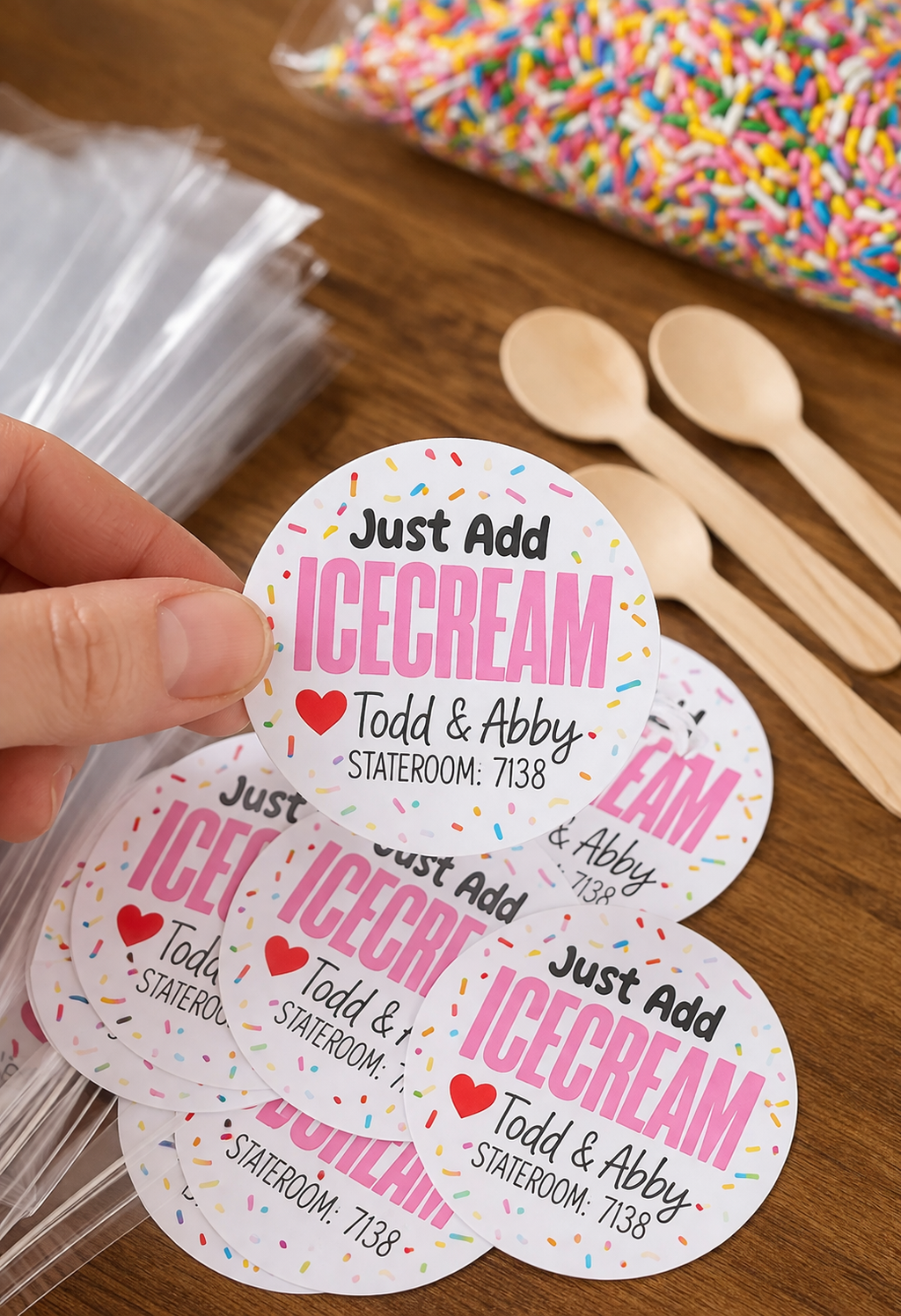 Personalized “Just Add Ice Cream” Stickers | Cruise Pixie Dust Tags | Custom Party Favor Labels